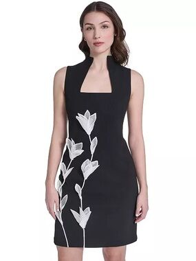 Vince Camuto Black Mini Dress with White Floral Appliqué